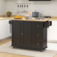 Kitchen Island on Wheels, Kitchen Cart with Drop Leaf, Drawers, Grey