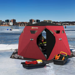 4 Person Insulated Ice Fishing Shelter, Pop-Up Portable Ice Fishing Tent with Carry Bag and Two Doors for -22℉, Black
