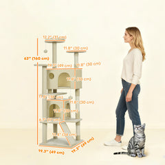 54" Cat Tree, Multi-Level Cat Tower with Scratching Posts, Cat Condos, Bed, Platforms, Ramp, Toy Ball, Beige