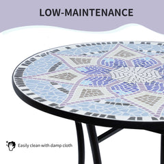 23.6" Mosaic Round Patio Table with Ceramic Tabletop, Outdoor Furniture, Multicolor
