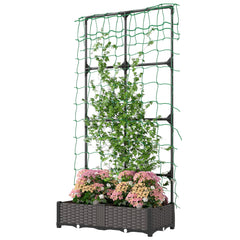 2PCS Plastic Planter Box with Trellis, Self-Watering Raised Garden Bed with Trellis and Netting