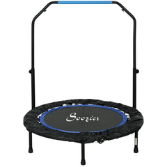 40" Foldable Mini Fitness Trampoline, with Adjustable Foam Handle, Blue