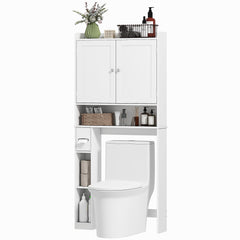 Modern Over the Toilet Storage Cabinet with 2 Doors, Above Commode Storage Cabinet with Toilet Paper Holder, Grey