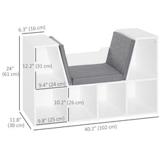 6-Cubby Bookcase with Seat Cushion, Cube Storage Shelf with Reading Nook for Home Office, Study, Blue