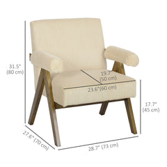 Cashmere Accent Chair Armchair with Wide Seat and Soft Padded Armrests for Reading, Bedroom, Cream White