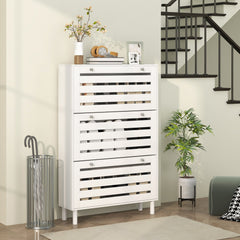 Narrow Shoe Storage Cabinet, 3 Flip Drawers, Adjustable Shelves, 18-24 Pairs Capacity, Black