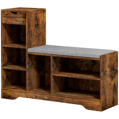 Upholstered Shoe Storage Bench w/ Seat, Entrance Bench w/ Drawer and 6 Open Shelves for Hallway, Grey
