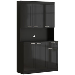 71" Kitchen Pantry Cabinet, Storage Buffet with Hutch, Adjustable Shelves,Cable Management for Kitchen, Living Room, High Gloss White