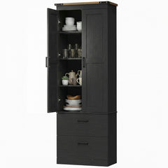67" Tall Kitchen Pantry Storage Cabinet, Kitchen Pantry Cabinet with Doors, Drawers and Adjustable Shelves, Black