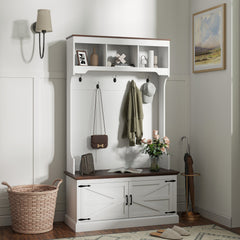 3-in-1 Hall Tree with Bench, Coat Rack with Shoe Storage, Distressed Black