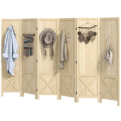 4.7' 3 Panel Wooden Room Divider with Pegboard Display, Folding Privacy Screen for Home Office, Natural