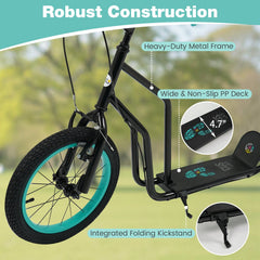 Youth Scooter with Adjustable Handlebar and 16/14-Inch Inflatable Wheels for Age 8+ Years Old-Black