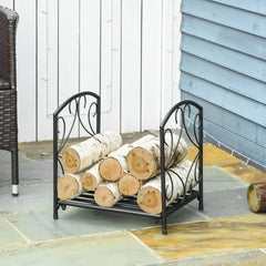 16" Heavy Duty Metal Fireplace Log Holder, Firewood Rack Outdoor for Fireplace Storage, Black