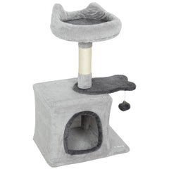 28" Cat Tree Tower with Plush Top Bed, Cozy Condo, Sisal Scratching Post, Perch, Dangling Ball, Beige and Yellow