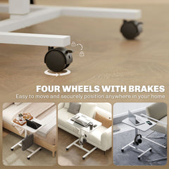 Height Adjustable Standing Desk, Pneumatic Sit Stand Desk with Wheels and Headphone Hook, Grey Wood Grain