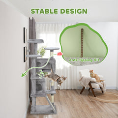 54" Cat Tree, Multi-Level Cat Tower with Scratching Posts, Cat Condos, Bed, Platforms, Ramp, Toy Ball, Beige