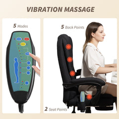 7-Point Vibrating Massage Chair, Reclining Office Chair with Footrest, Reclining Back, Adjustable Height, Black