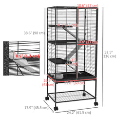 Rolling Small Animal Cage 34"H Chinchilla Cage for Ferrets, Squirrels w/ Removable Tray, Storage Shelf, Black