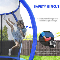 8ft Trampoline Outdoor, ASTM Certified, with Circular Base, Enclosure Net, Ladder and Curved Poles