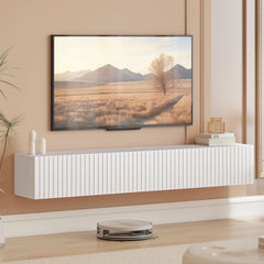 71" Floating TV Stand for TVs up to 72 Inch, Wall Mount Media Console with 2 Fluted Flip-Down Doors, Cable Hole, Black