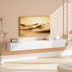 71" Floating TV Stand for TVs up to 72 Inch, Wall Mount Media Console with 2 Fluted Flip-Down Doors, Cable Hole, Black