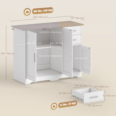 40" Sideboard Buffet Cabinet, Modern Kitchen Storage Cabinet with 2 Drawers, 3 Doors & Adjustable Shelf, White