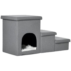 Dog Ramp with Storage Boxes and Condo, 3-step Pet Stairs for High Beds and Couch with Washable Plush Cushion