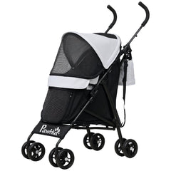 Foldable Dog Stroller, Lightweight Dog Pram w/ Shoulder Strap, Storage Bag, Cup Holder, Light Grey