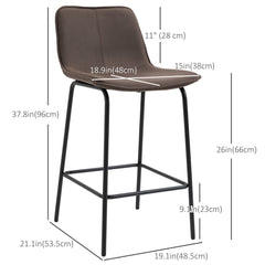 Bar Stools Set of 2, Upholstered Counter Height Bar Chairs, Kitchen Stools with Steel Legs