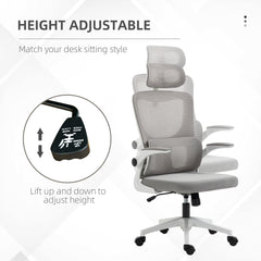 Ergonomic Office Chair, Mesh Computer Desk Chair with Adjustable Headrest, 4D Lumbar Support, Flip-up Arm, Grey