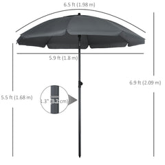 6ft Beach Umbrella, Outdoor Sun Shade Parasol with Push Button Tilt, Ruffled UV50+ Vented Canopy, Dark Grey