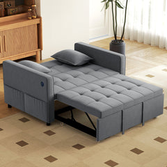 3‑in‑1 Convertible Sofa Bed, Pull Out Sleeper Sofa with USB Charging, Adjustable Backrest, Side Pockets, Beige