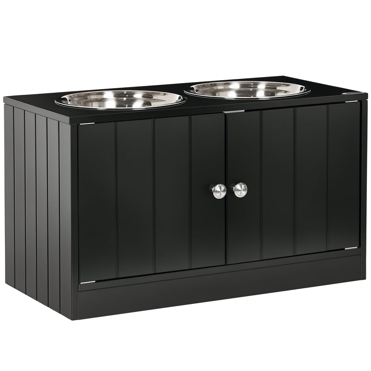 Elevated Dog Bowls for Large Dogs Pet Feeding Station with Stand, Storage, 2 Stainless Steel Food and Water Bowls, Black, 23.6" x 11.8" x 14"