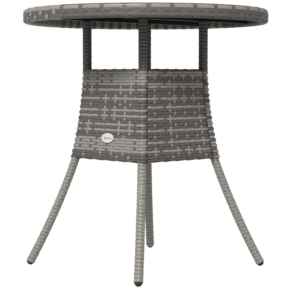 27.5" Outdoor Wicker Dining Table, PE Rattan Patio Furniture with Wood-plastic Composite Top, Grey