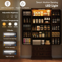 72" LED Kitchen Pantry Cabinet, Buffet Storage Cabinet with 10 Door Shelves, 2 Drawers and Adjustable Shelves, Black
