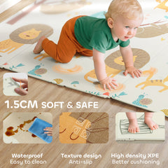 Foldable Baby Plat Mat, 77" x 69" Kids Floor Mat for Crawling and Learning, Girl & Animal Theme