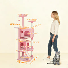 54" Cat Tree, Multi-Level Cat Tower with Scratching Posts, Cat Condos, Bed, Platforms, Ramp, Toy Ball, Beige