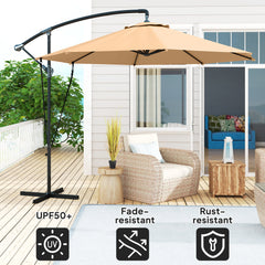 9.5' Cantilever Umbrella with Wind Protection Strap and Cover, Hanging Umbrella with Crank and Cross Base, UPF 50+, Grey