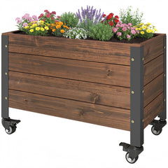 Raised Garden Bed with Wheels & Drainage Holes, Outdoor Planter Box with Liner for Patio Balcony