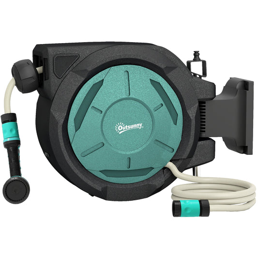 1/2 in x 65ft Wall Mounted Garden Hose Reel, Retractable Water Hose Reel with Auto Rewind, Any Length Lock, Blue