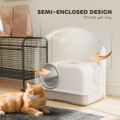 Cat Litter Box Easy Clean Drawer Odor Control Hooded Cat Litter Tray with Scoop White and Grey