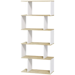 5-Tier Bookshelf, Geometric S Shaped Bookcase, Tall Narrow Display Shelf for for Living Room, Study Room, White