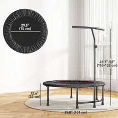 39" Mini Exercise Trampoline w/ Adjustable T-Bar Indoor Fitness Rebounder Black