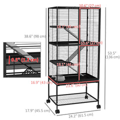 Rolling Small Animal Cage 34"H Chinchilla Cage for Ferrets, Squirrels w/ Removable Tray, Storage Shelf, Black