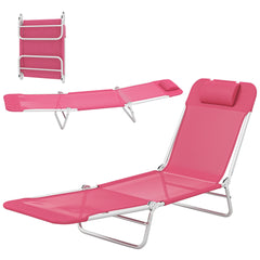 Folding Outdoor Lounge Chair Set of 2, Reclining Tanning Chair with 5-Position Adjustable Backrest, Black