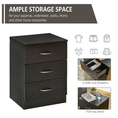 Bedside Table, Modern Night Stand with 3 Drawers and Metal Rail for Bedroom, Dark Brown