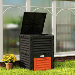 Garden Compost Bin Large Outdoor Compost Container 80 Gallon Fast Creation of Fertile Soil Aerating Compost Box, Easy Assembly, Black