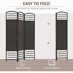 4 Panel Folding Room Divider, Portable Privacy Screen, Wave Fiber Room Partition for Home Office, Black