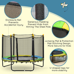 4.6FT Trampoline for Kids with Enclosure Net for Ages 3-6, Indoor Outdoor Use, Black