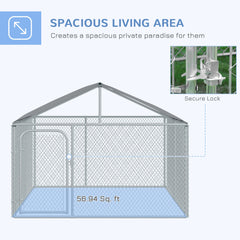 Outdoor Dog Kennel with Roof, Dog Run with Waterproof & UV-Resistant Cover, Secure Lock, for Backyard & Patio, 7.5' x 7.5' x 5.7'